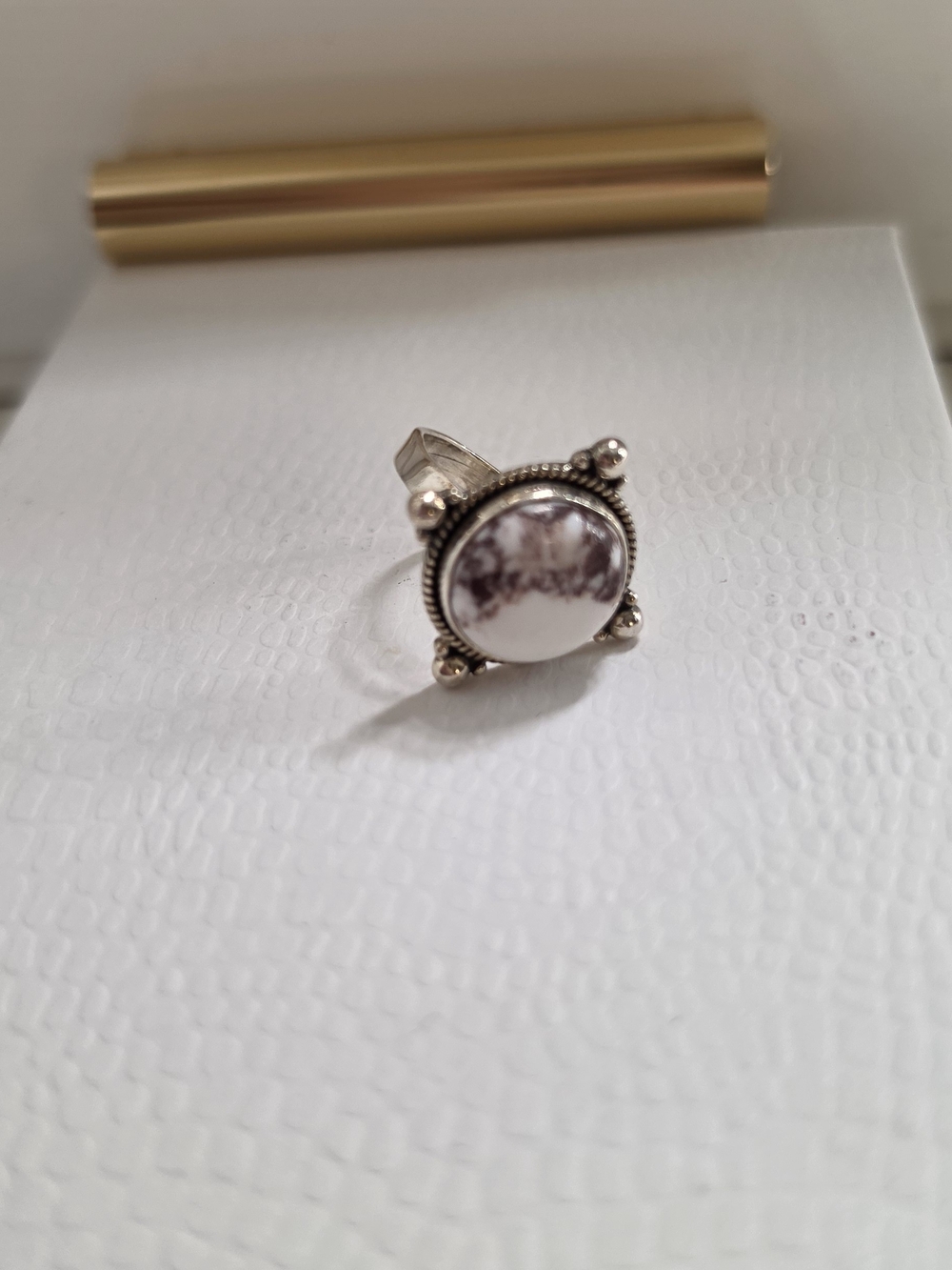 Sterling Silver Wildhorse Jasper Round Cabschon Ring Size 6